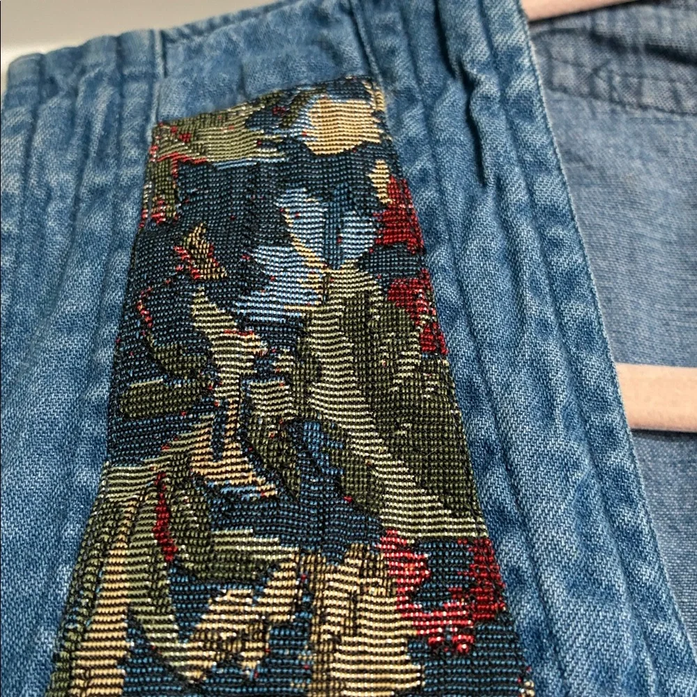 SOLD 🩵VTG 90s Paul Harris Design Tapestry Denim Vest Zip Up Floral Boho M - Picture 4 of 8